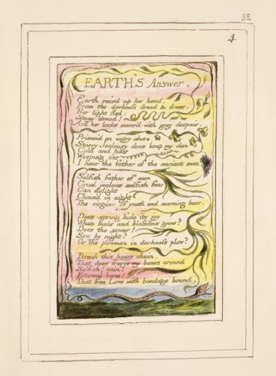 P.124-1950.pt32 La respuesta de la Tierra: placa 32 de Canciones de Inocencia y de Experiencia (copia R) c.1802-08 de William Blake